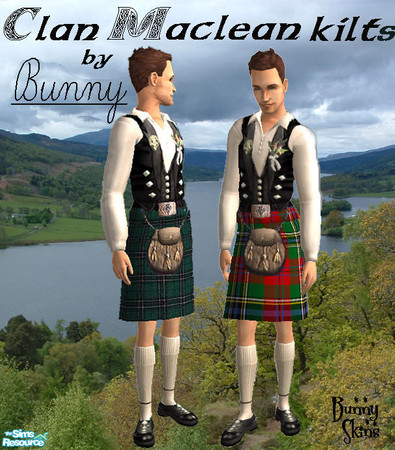 Sims 2 — Clan Maclean Kilts by BunnyTSR — By request, two Clan Maclean kilts, one in dark green hunting tartan, one in