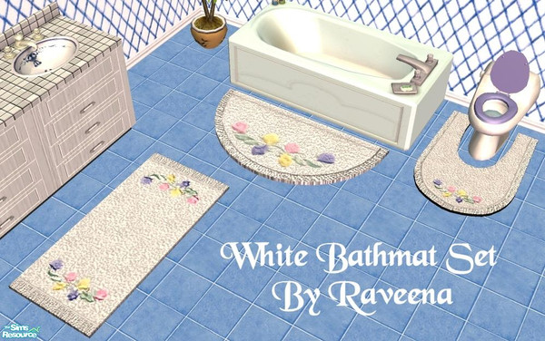 Sims 2 — Bathroom Mats -  White  by Raveena — Lovely white bathroom mats with a flower design.
