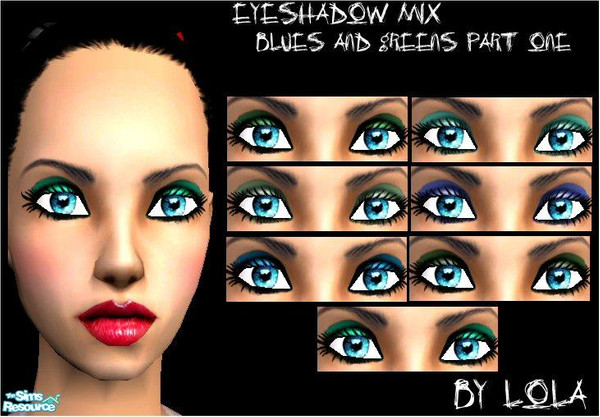 Sims 2 — Eyeshadow Mix by Lola — Eyeshadow Mix, A Set Of 7 Blue And Green Shades of Eyeshadow. Lashes By MankyUK [Item