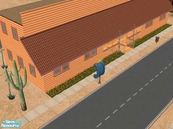 Sims 2 — The Lone Deer by Crass — A cozy desert saloon with a restaurant on the second level. Sims can enjoy drinks at