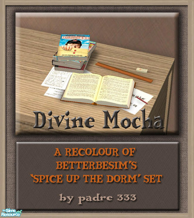 Sims 2 — Divine Mocha Dorm set Study Objects by Padre — A dorm set in mocha brown with light wood and a tiny splash of