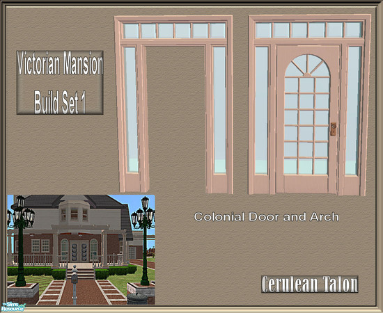 Sims 2 — Victorian Build Set 1 - Colonial Door by Cerulean Talon — Windows and doors feature deep textures in a rich tan.