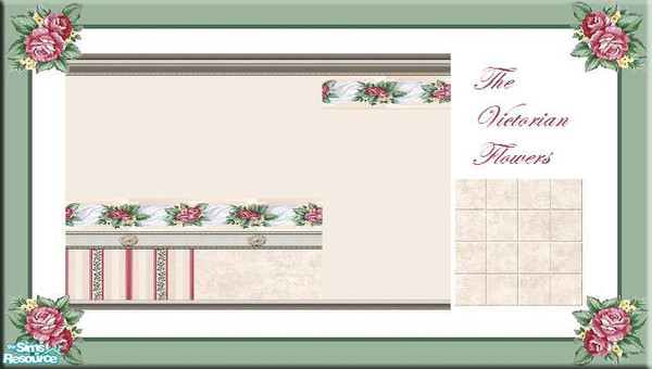 Sims 2 — The Victorian Flowers by Lorah — Elegant pink rose border with beige paint. 1 wall, 1 floor not pictured.