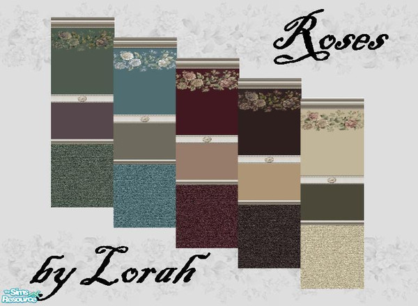 Sims 2 — Roses by Lorah by Lorah — Victorian walls with hand-painted wild rose border. 