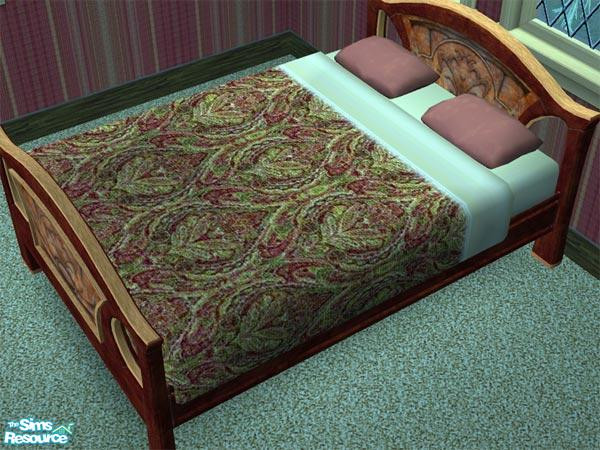 Sims 2 — Elegant Bedspread and Bedding by dancingaphrodite — Elegant pattern of gold, burgandy and green make this
