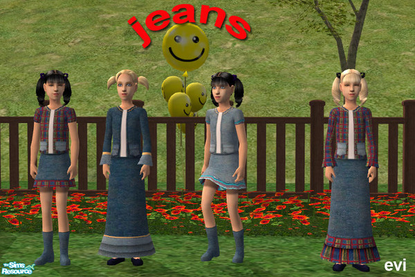 Sims 2 — JEANS by evi — Denim outfit for girls. The long skirt is based on tiggerypum\'s Long Bell Gown Mesh