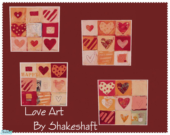 Sims 2 — Love Art by Shakeshaft — A set of 4 Valentine Hearts Prints. ** TSRAA **