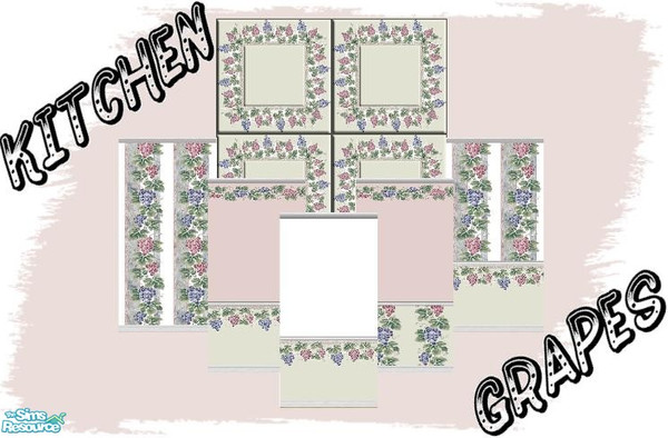 Sims 2 — Kitchen Grapes by Lorah — Mauve, green, white, blue, purple, pink, just some of the colors in this set of walls
