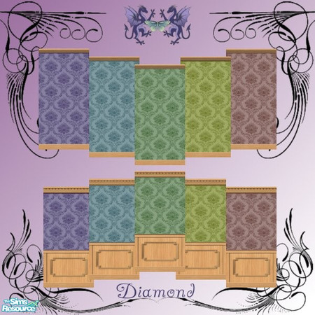 Sims 2 — D2DVictorian Lt Wood Set by D2Diamond — My re-color of the Victorian wall paper set, on the Double Coffered