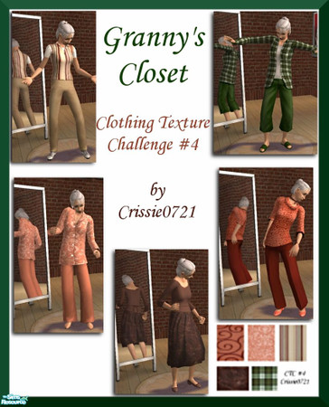 Sims 2 — CTC #4 - Granny's Closet by Crissie0721 — Granny is thrilled to receive 5 new additions to her wardrobe. Using