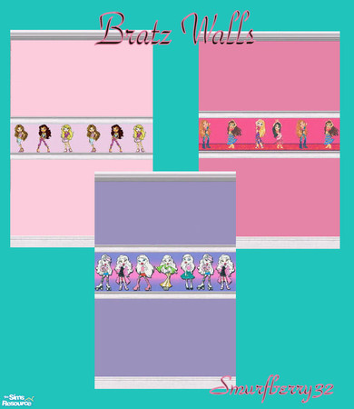 Sims 2 — Painted Walls With Bratz Trim by smurfberry32 — Girls with passion for fashion, Bratz painted walls with trim,