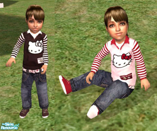Sims 2 — Hello Kitty outfits by senstih — Two cute outfits with Hello Kitty jeans and Hello Kitty tops!