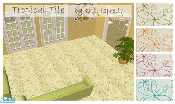 Sims 2 — Tropical Tile Collection by kittyispretty69 — A set of four flowery tile with a tropical flavor, perfect for use