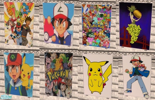 Sims 2 — Pokemon Poster Set by MinnieMinPin — 7 prints ~ Found under the lady holding the pineapple poster. 2 tiled.
