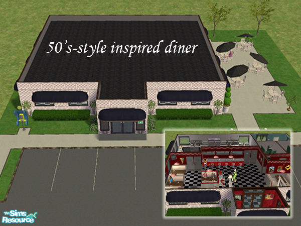 Sims 2 — 50's-style inspired diner by sweettems — Grab a date, grab a barstool, and grab yourself a good old time. This