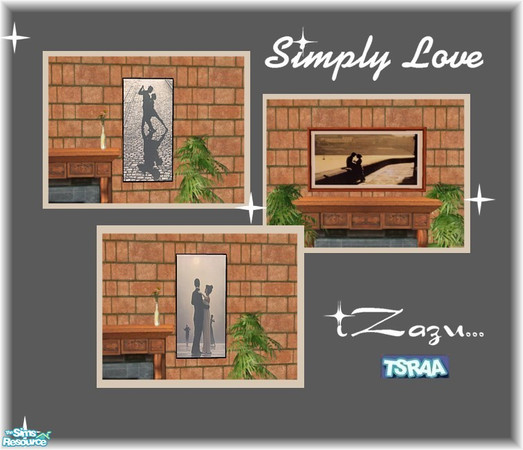 Sims 2 — Simply Love Paintings by iZazu — Set of 3 paintings which will bring some love to any room. Made for the Lovers