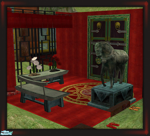 Sims 2 — Shi Shi's Tranquility Corner by thkehne — I love the Maxis Frou Frou Fu Lion sculpture and wanted the last of my