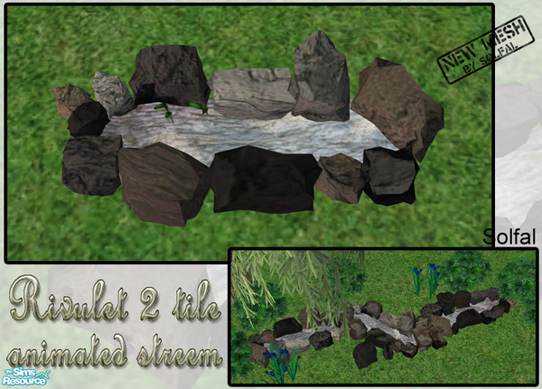 Sims 2 — Rivulet  2 tile by solfal — Build your own streem. There is 3 streem parts and 2 stones for decoration.
