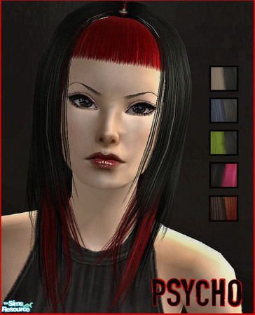 Sims 2 — PSYCHO by KalmanKukka — Package include six recolours. Original mesh (XMS_Flora_MeshHair087) is from XM Sims.