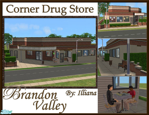 Sims 2 — Brandon Valley Corner Drug Store by Illiana — The Corner Drug Store has been there for as long as Brandon Valley