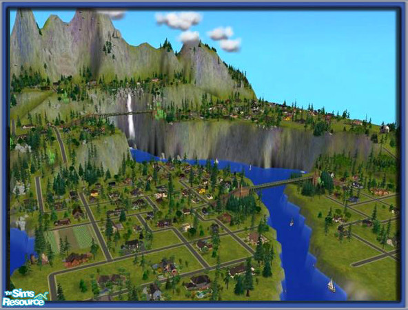 Sims 2 — Apple Ridge Valley  by cat3cm —  Lots of winding rivers set in a multi-level neighborhood. 