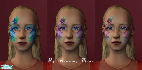 Sims 2 — Floral Face Paint by Grammy_Moon — Some floral face paint for female sims of all ages. Comes in Blue, Purple