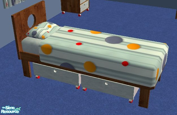 Sims 2 — Kids Blue Dot Bedroom- Bed by mom_of2boyz — This is a recolor of NoFrills Little Thinker Bedroom. The curtains