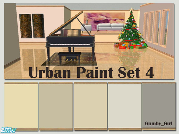 Sims 2 — Urban Paint Set 4 by Gumby_Girl — Set of 5 urban colour paints for your home. Has light wood carved kick molding
