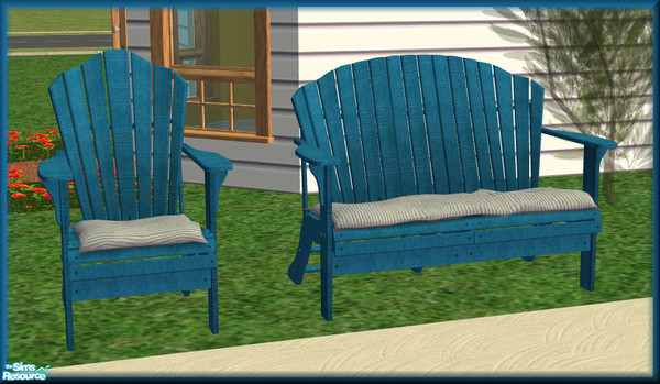 Sims 2 — NK TC58 Outdoor - Loveseat Blue by MoMama — A loverseat/chair combination in vibrant blue with cushions of blue