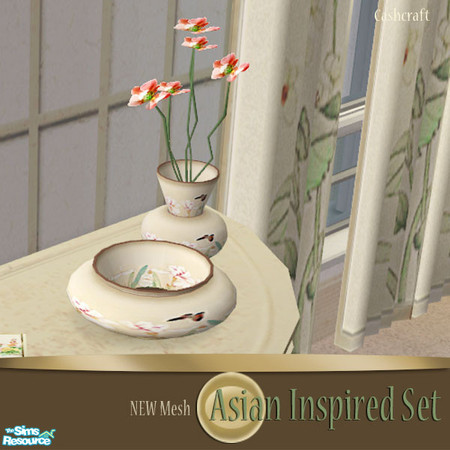 Sims 2 — Asian Inspired Vase and Bowl Set by Cashcraft — A decorative Asian inspired vase and bowl set for your home.