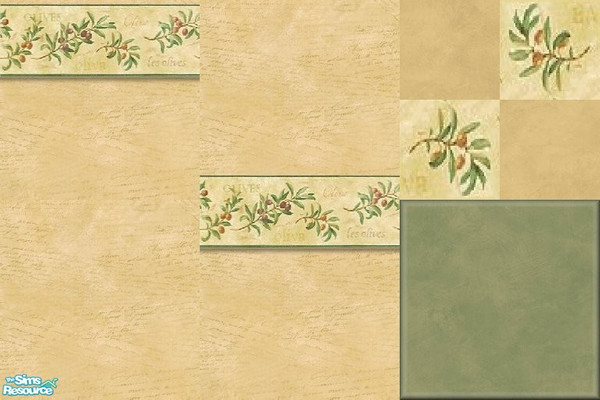 Sims 2 — Olives by Yizzi — Scripted wallpapers with olive border. Perfect for kitchens. 2 walls and floors.