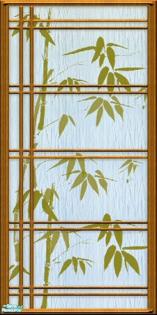 Sims 2 — Bamboo Dreams Shoji Wall by Nikki041498 — Bamboo print in cool green on a soft blue rice paper background.