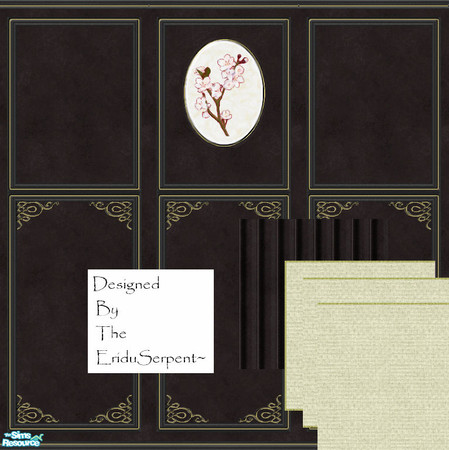 Sims 2 — Black Lacquer Hand Painted Japanese Set by eriduserpent — Two wall panels and one wood floor...three tatami