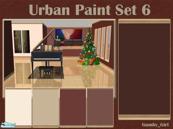 Sims 2 — Urban Paint Set 6 by Gumby_Girl — Set of 5 urban colour paints for your home. Has light wood carved kick molding