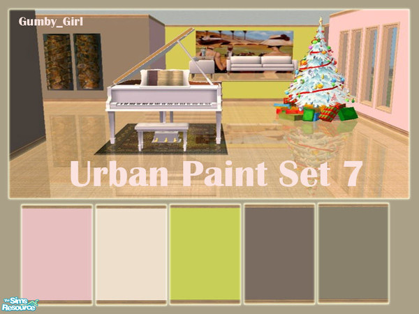 Sims 2 — Urban Paint Set 7 by Gumby_Girl — Set of 5 urban colour paints for your home. Has light wood carved kick molding