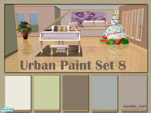 Sims 2 — Urban Paint Set 8 by Gumby_Girl — Set of 5 urban colour paints for your home. Has light wood carved kick molding