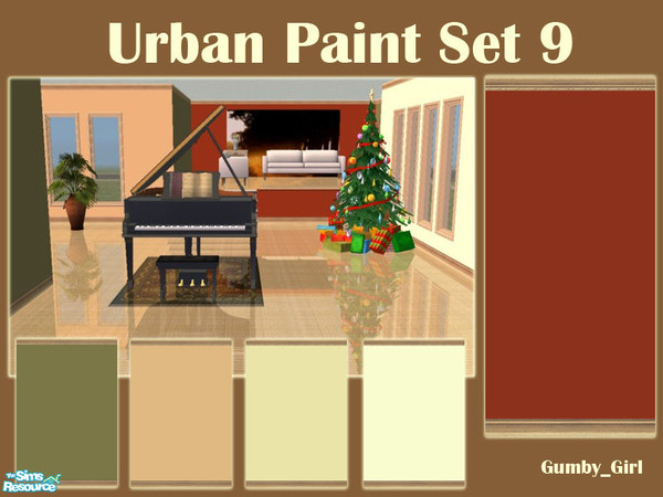 Sims 2 — Urban Paint Set 9 by Gumby_Girl — Set of 5 urban colour paints for your home. Has light wood carved kick molding
