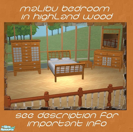 Sims 2 — Malibu Bedroom Recolors - Highland by Waverly — Four recolors of my Malibu Bedroom. The woods match those of the