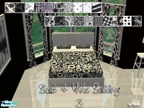 Sims 2 — Black & White Bedding 3 by Birbir — Third set of black and white bedding. Twenty different beddings.