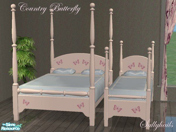 Sims 2 — Country Butterfly Bedroom - Bed by sallyhails — Matches my Country Butterfly Arizona Seating Set.