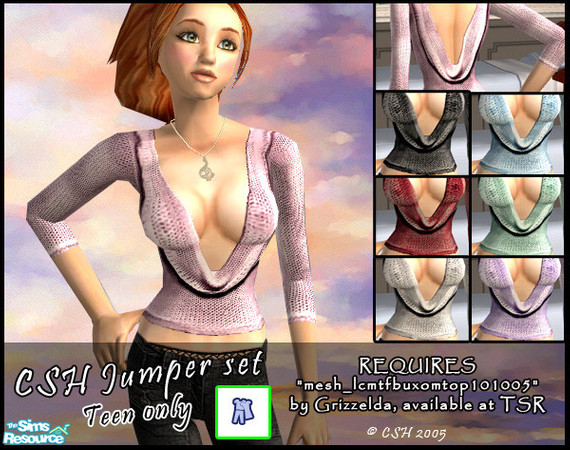 Sims 2 — CSH Tn Jumper set by Fairysunlight — Low cut sweet wool jumper for teens - REQUIRES