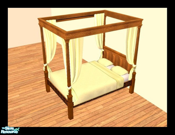 Sims 2 — MDP Pastel Yellow Medieval Bed in Walnut by MelandStv — There are 6 colourful bed curtains for the Walnut