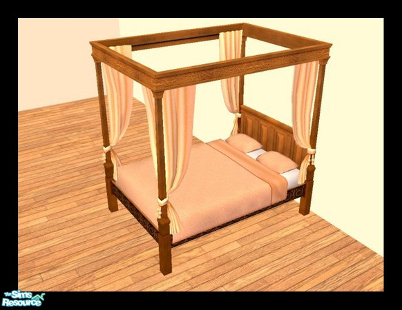 Sims 2 — MDP Pastel Orange Medieval Bed in Walnut by MelandStv — There are 6 colourful bed curtains for the Walnut