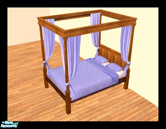 Sims 2 — MDP Lilac Medieval Bed in Walnut by MelandStv — There are 10 colourful bed curtains for the Walnut Medieval Bed