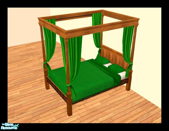 Sims 2 — MDP Green Medieval Bed in Walnut by MelandStv — There are 10 colourful bed curtains for the Walnut Medieval Bed