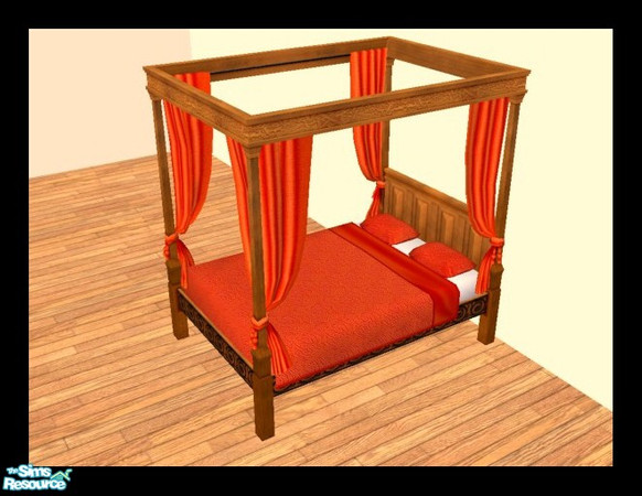Sims 2 — MDP Burnt Medieval Bed in Walnut by MelandStv — There are 10 colourful bed curtains for the Walnut Medieval Bed