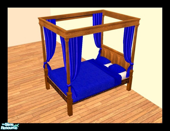 Sims 2 — MDP Blue Medieval Bed in Walnut by MelandStv — There are 10 colourful bed curtains for the Walnut Medieval Bed