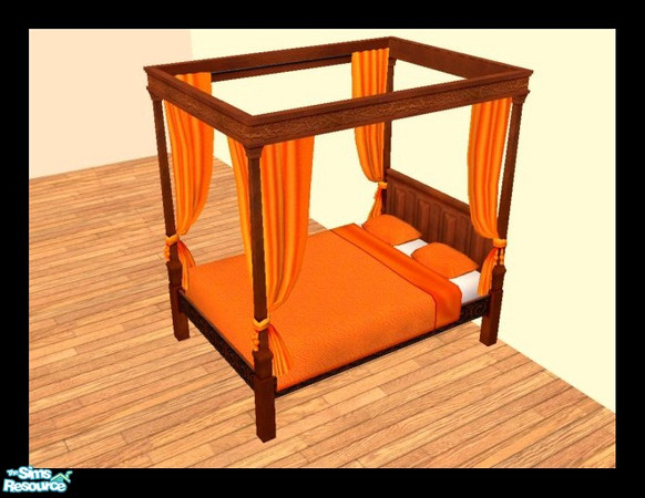Sims 2 — MDP Orange Medieval Bed in Cherry by MelandStv — There are 10 colourful bed curtains for the Cherry Medieval Bed