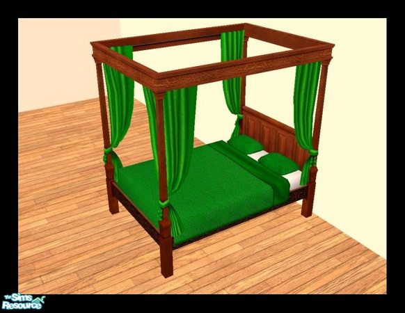Sims 2 — MDP Green Medieval Bed in Cherry by MelandStv — There are 10 colourful bed curtains for the Cherry Medieval Bed