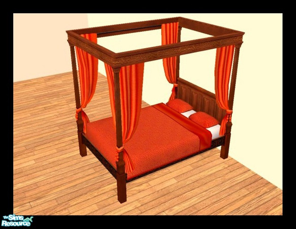 Sims 2 — MDP Burnt Medieval Bed in Cherry by MelandStv — There are 10 colourful bed curtains for the Cherry Medieval Bed